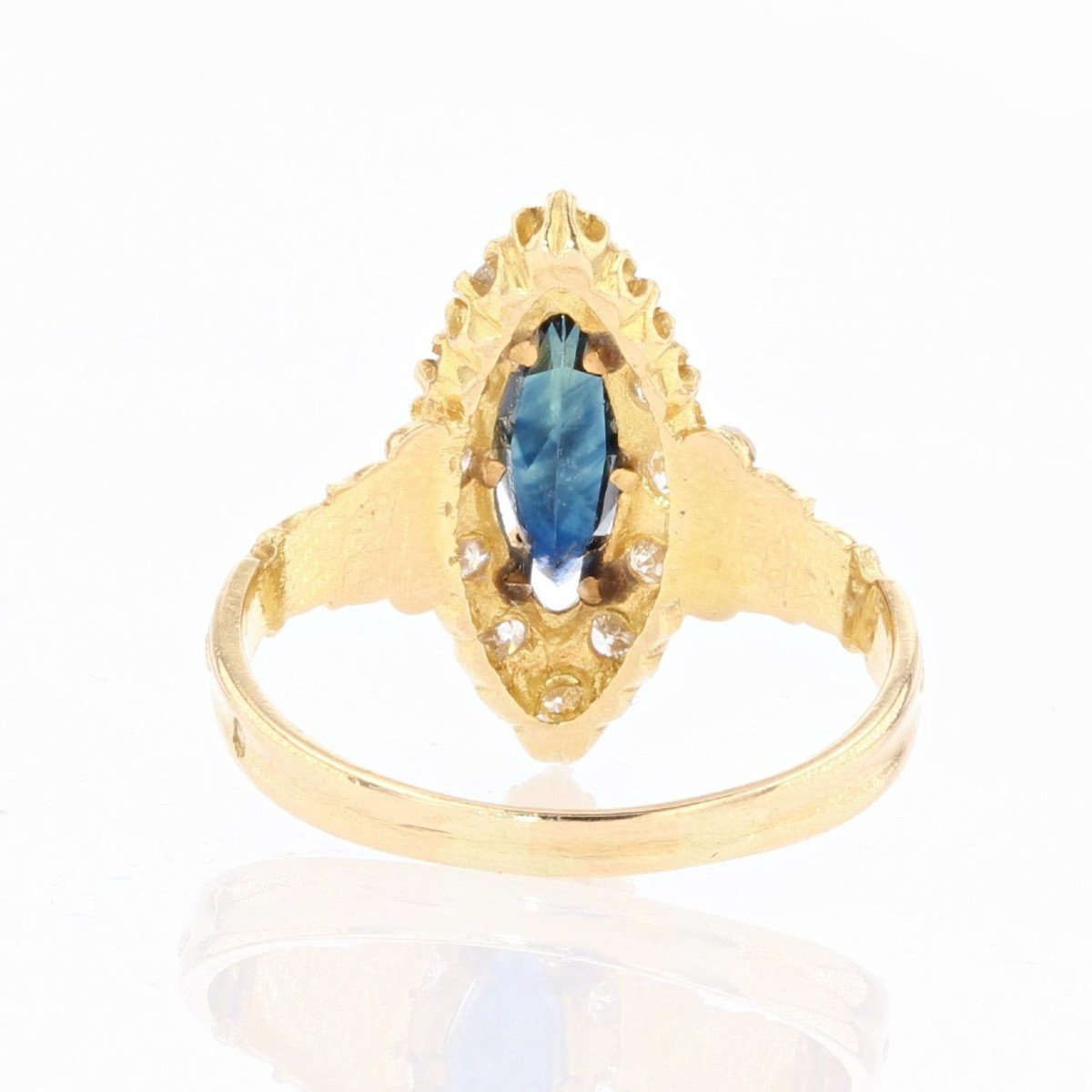 Bague Saphir Diamants Or Navette-photo-6