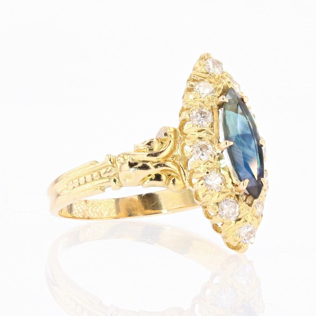 Navette Gold Diamond Sapphire Ring-photo-5