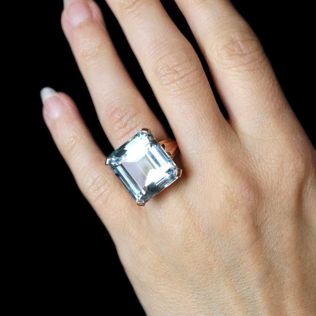 Old Aquamarine Ring Mounted On Rose Gold-photo-2