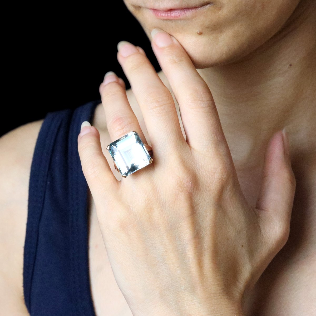 Old Aquamarine Ring Mounted On Rose Gold-photo-4