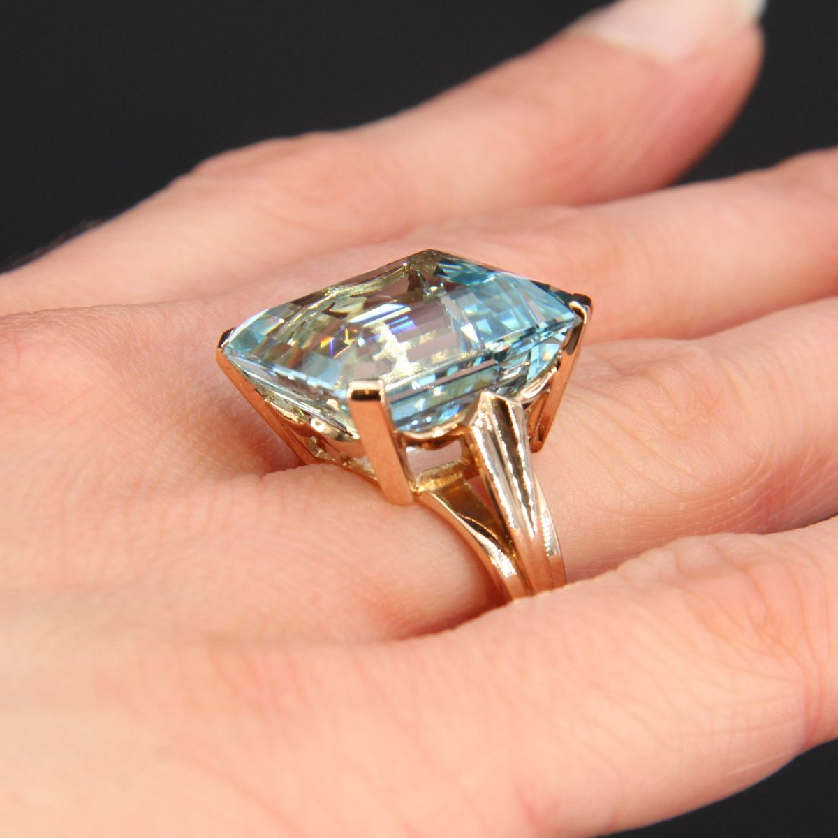 Old Aquamarine Ring Mounted On Rose Gold-photo-5