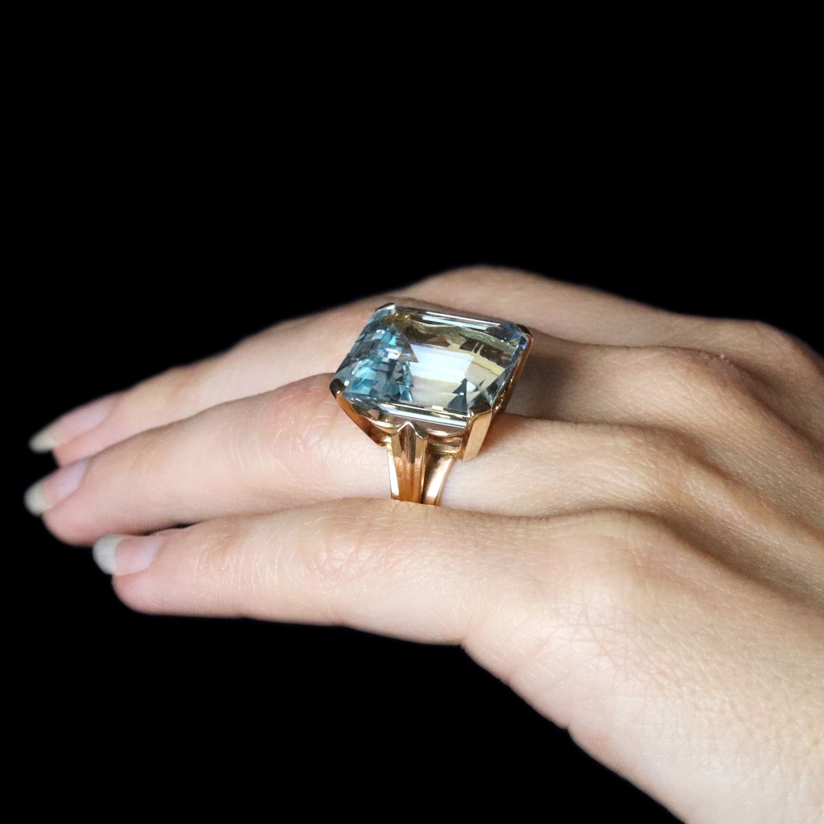 Old Aquamarine Ring Mounted On Rose Gold-photo-3