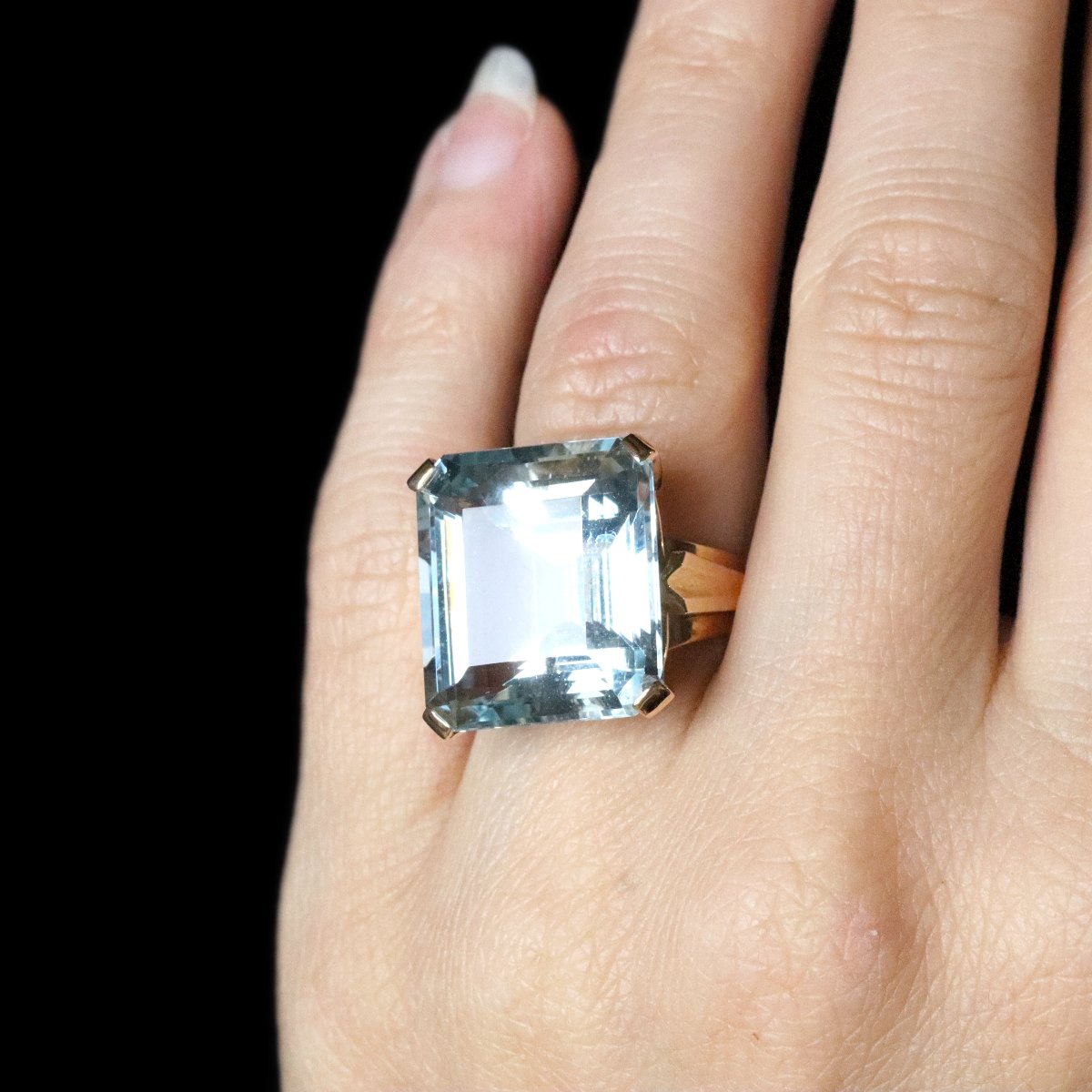 Old Aquamarine Ring Mounted On Rose Gold-photo-5