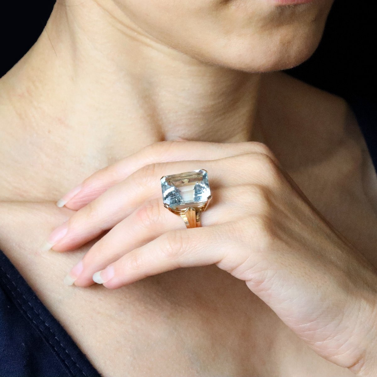 Old Aquamarine Ring Mounted On Rose Gold-photo-8