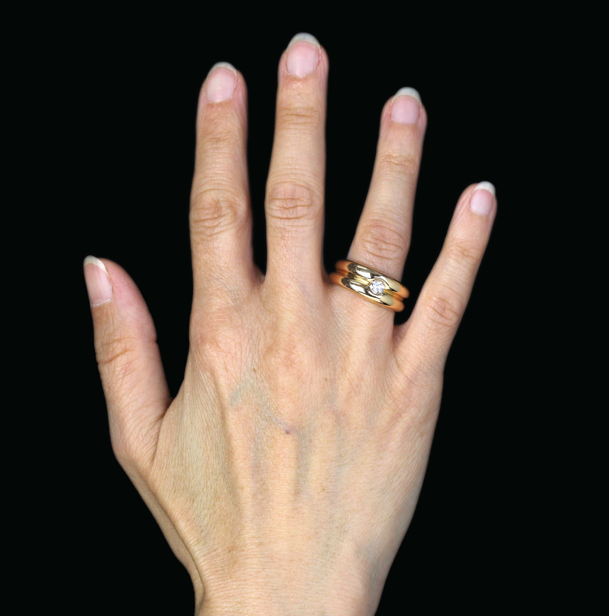 Bague 2 Joncs Or Jaune Diamant-photo-2