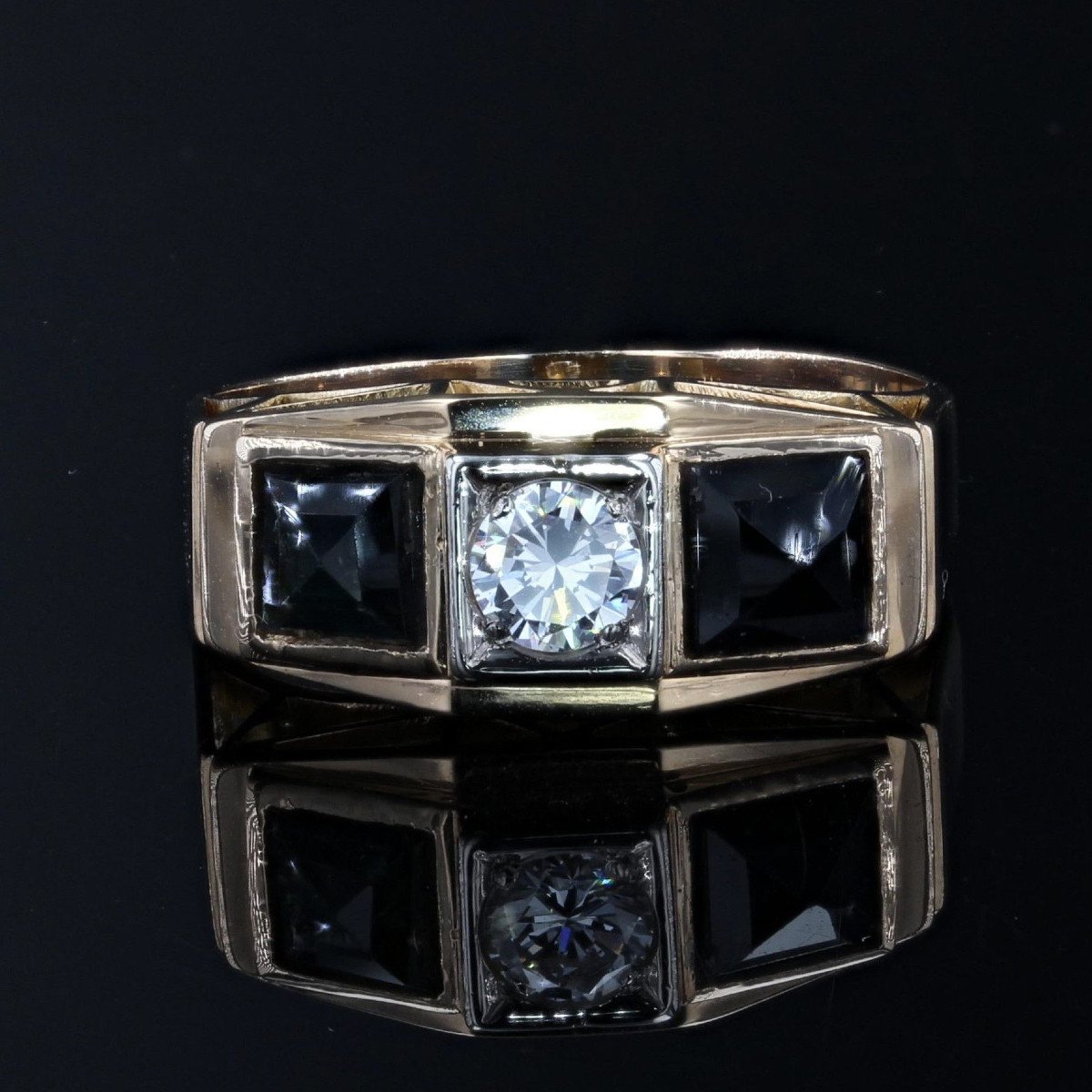 Art Deco Ring Sapphires And Diamonds In Garter-photo-3