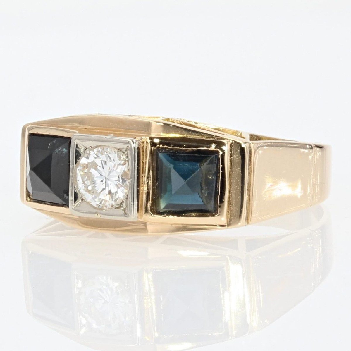 Bague Art Déco Saphirs Et Diamants En Jarretière-photo-2
