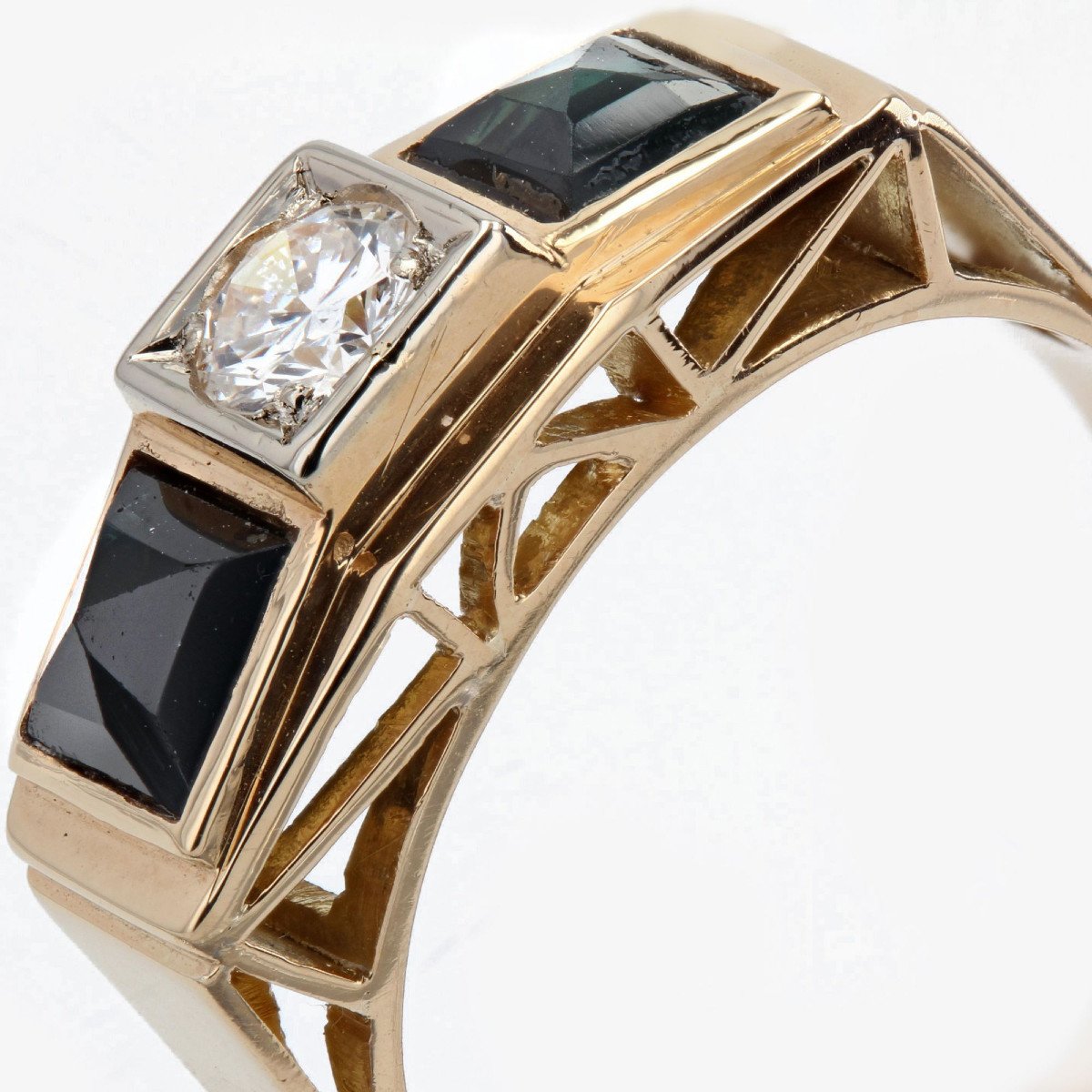 Bague Art Déco Saphirs Et Diamants En Jarretière-photo-3