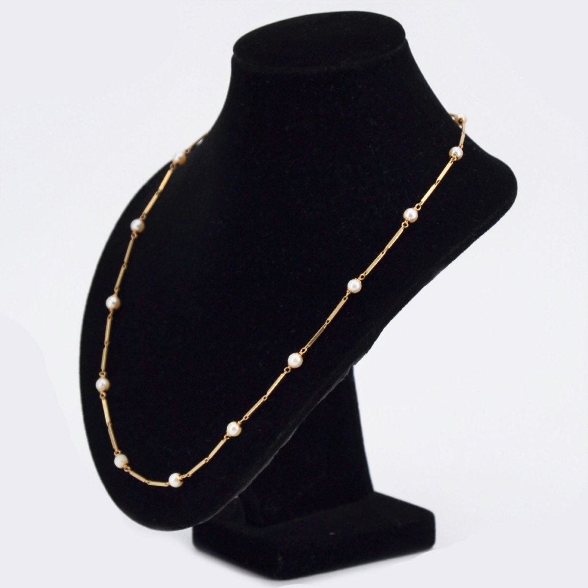 Collier En Or Maille Batonnet Et Perles De Cultures-photo-1