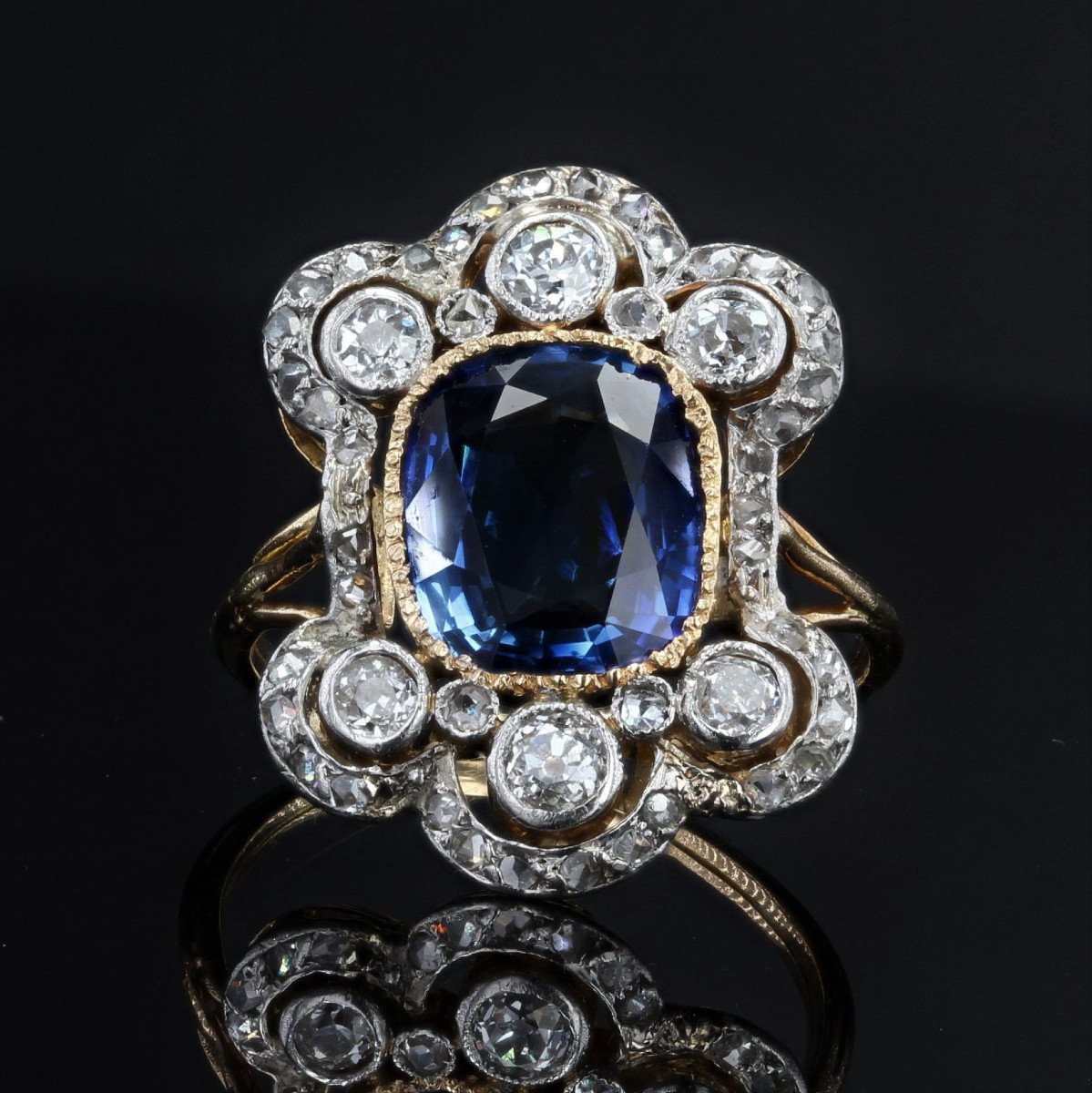 Bague Ancienne Napoléon III Saphir Diamants-photo-3