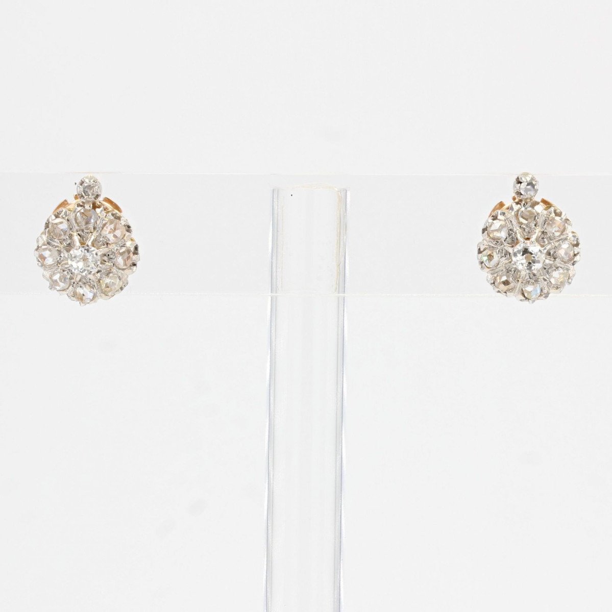 Boucles d'Oreilles Anciennes Marguerites De Diamants-photo-3