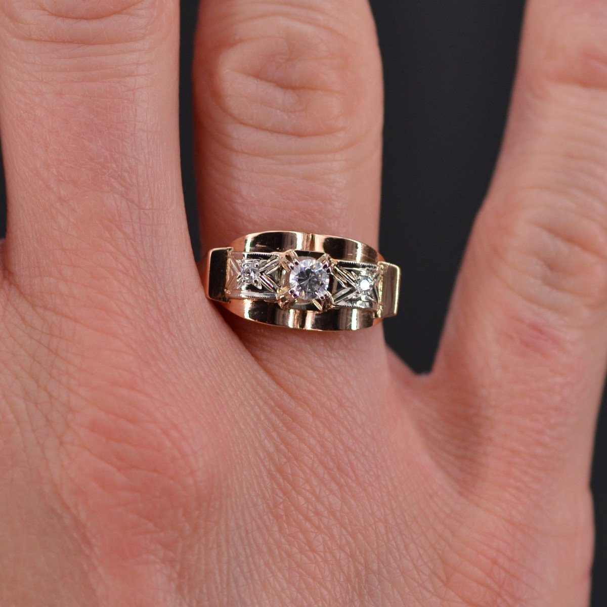 Old Retro Ring Rose Gold Diamonds-photo-1