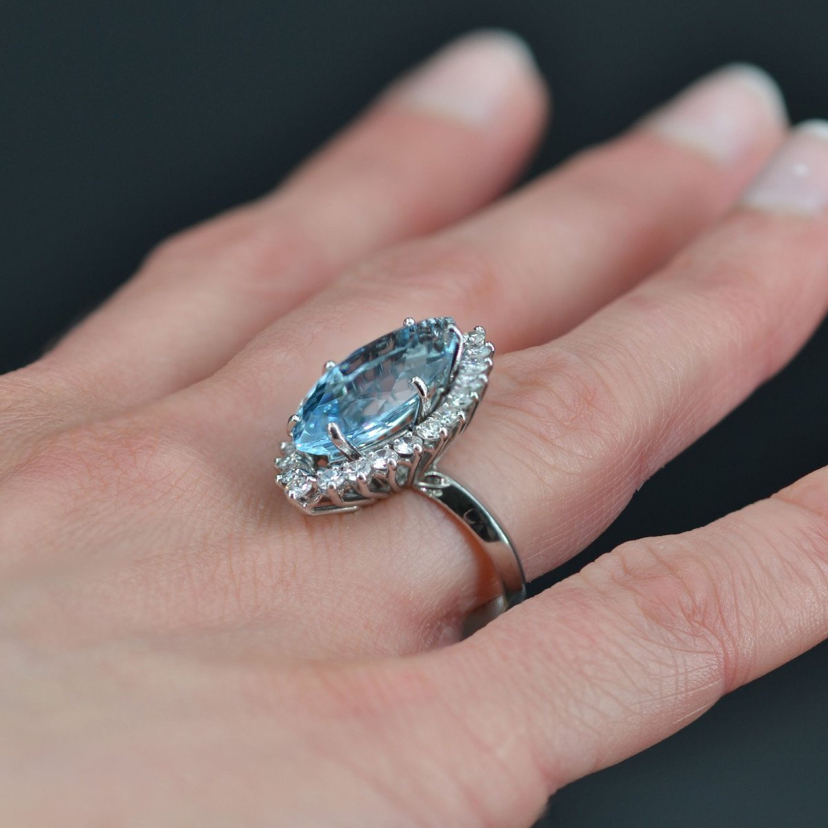 Aquamarine And Diamond Marquise Ring-photo-2