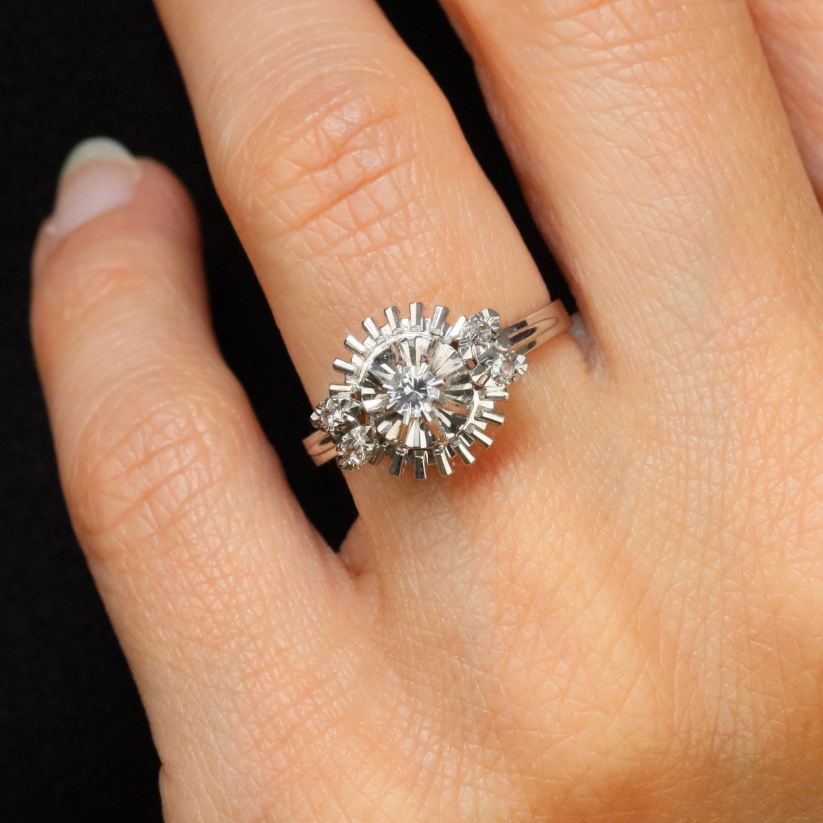 Retro White Sapphires Ring-photo-2