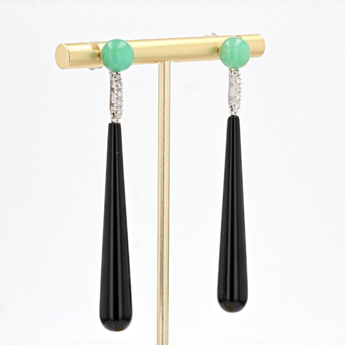 Boucles d'Oreilles Diamants Onyx Chrysoprases-photo-3
