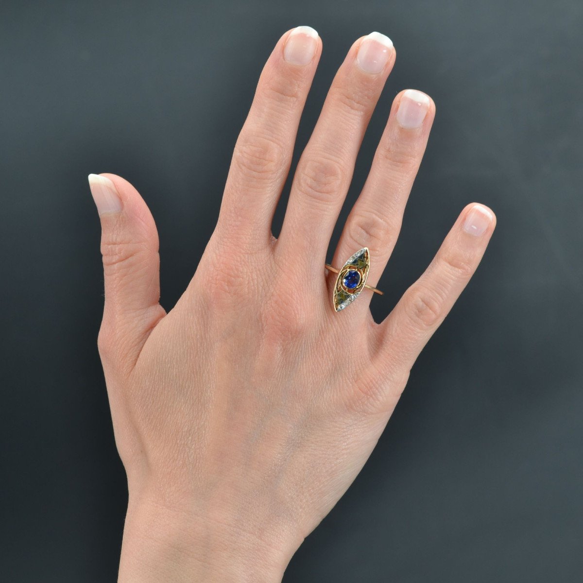 Art Nouveau Sapphire And Enamel Ring-photo-2