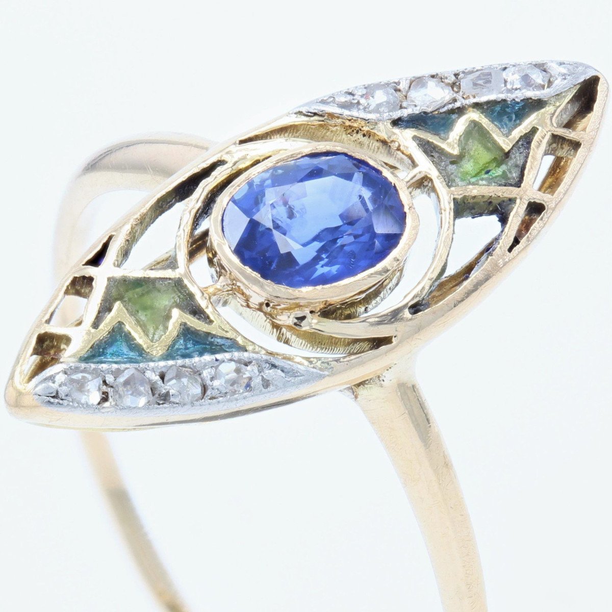 Bague Art Nouveau Saphir Et émail-photo-4