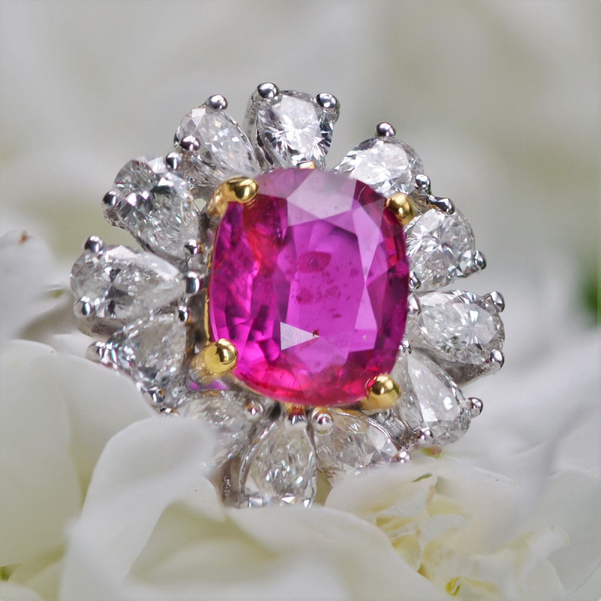 Bague Saphir Rose Et Diamants Taillés En Poire-photo-4