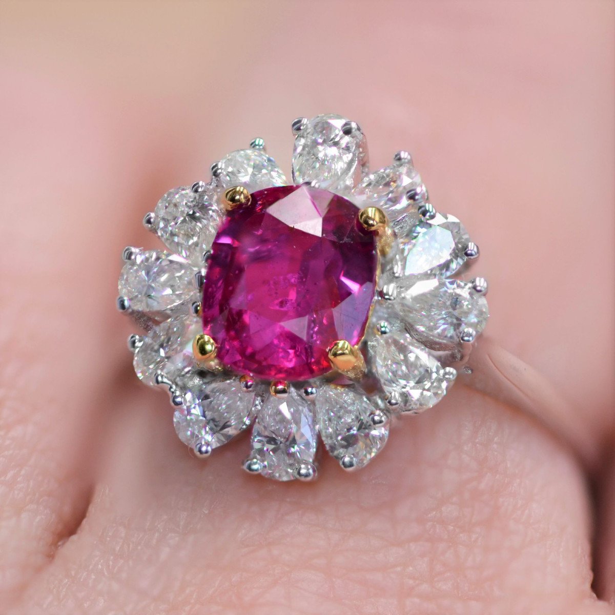 Bague Saphir Rose Et Diamants Taillés En Poire-photo-1
