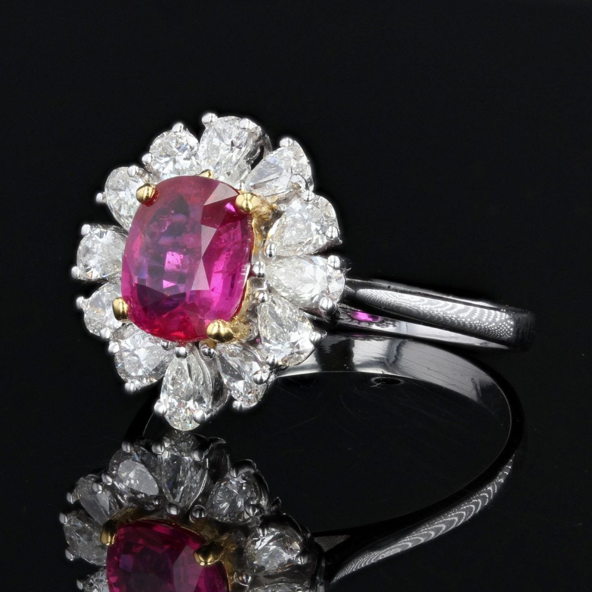 Bague Saphir Rose Et Diamants Taillés En Poire-photo-2