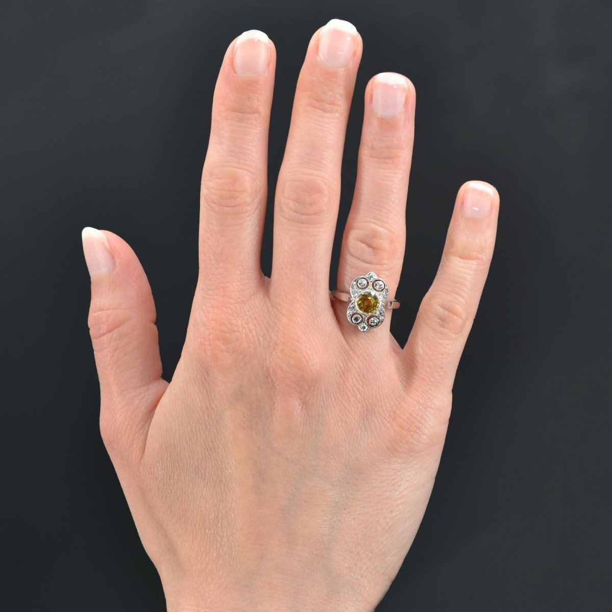 Yellow Sapphire And Diamonds Art Deco Ring-photo-2