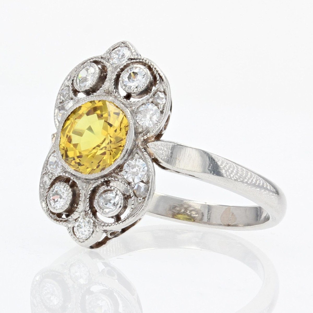 Yellow Sapphire And Diamonds Art Deco Ring-photo-3