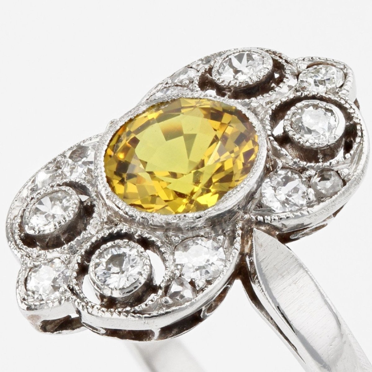 Yellow Sapphire And Diamonds Art Deco Ring-photo-4