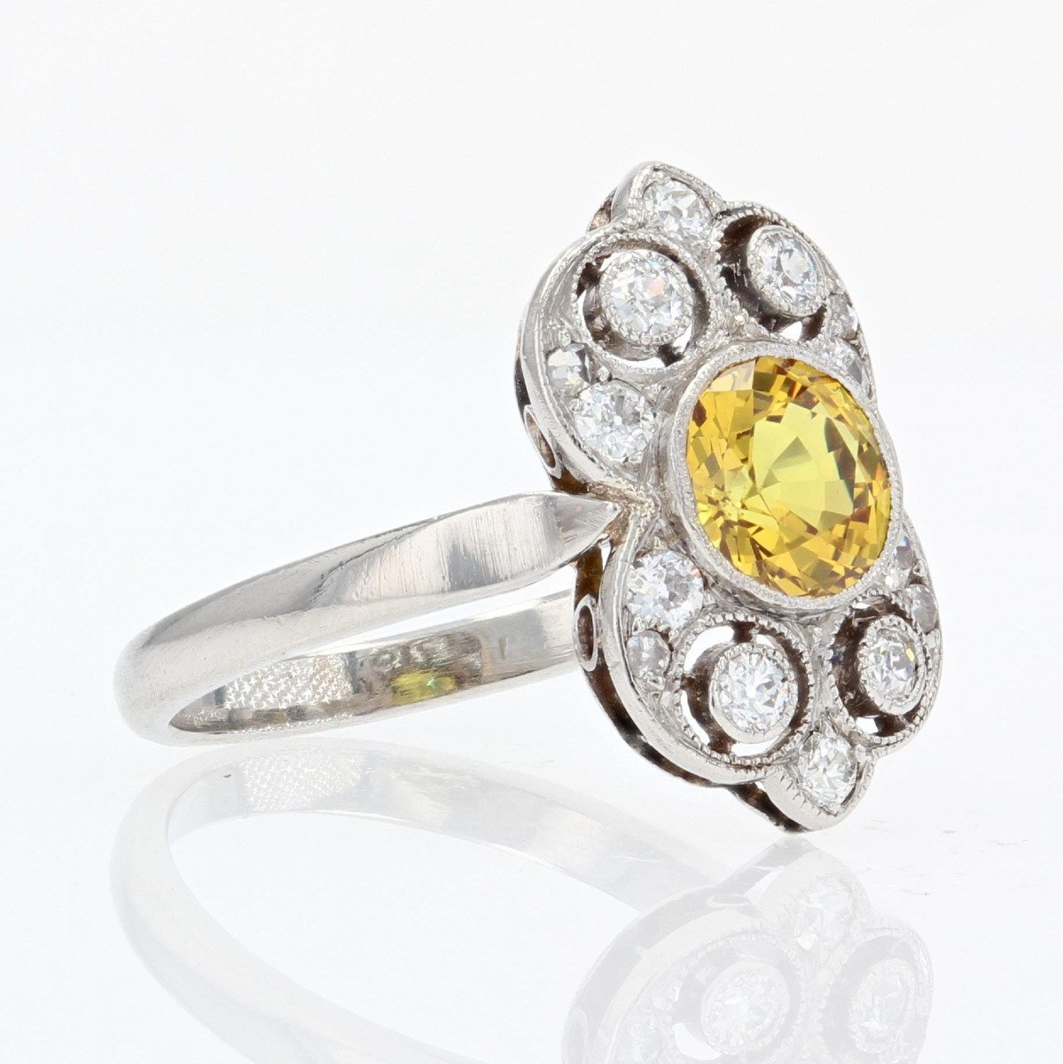 Yellow Sapphire And Diamonds Art Deco Ring-photo-1