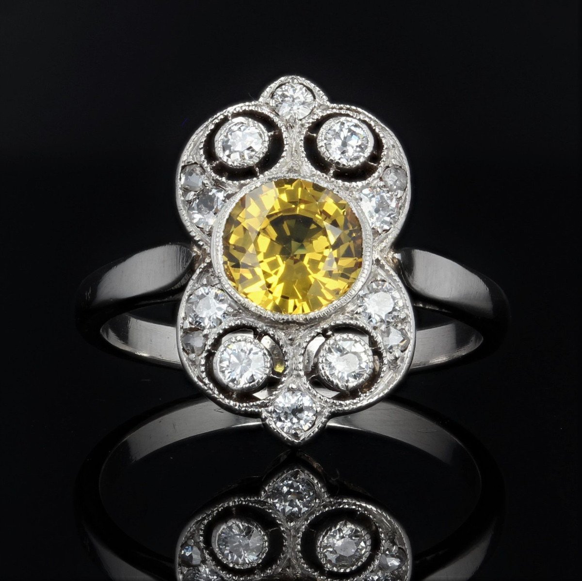 Yellow Sapphire And Diamonds Art Deco Ring-photo-3