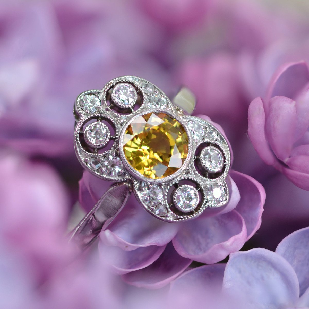 Yellow Sapphire And Diamonds Art Deco Ring-photo-5