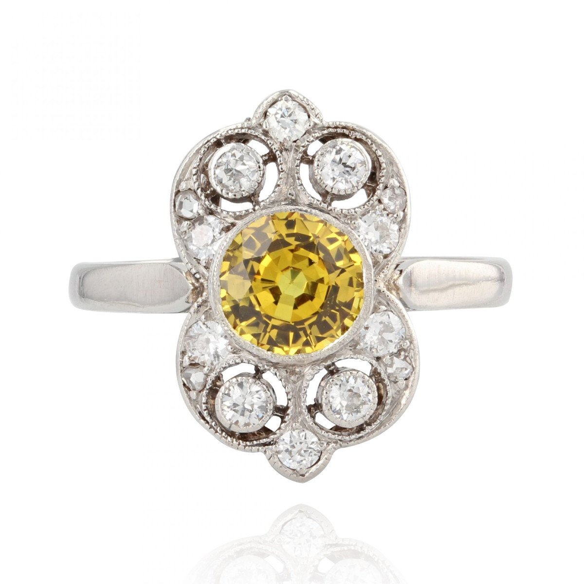 Yellow Sapphire And Diamonds Art Deco Ring