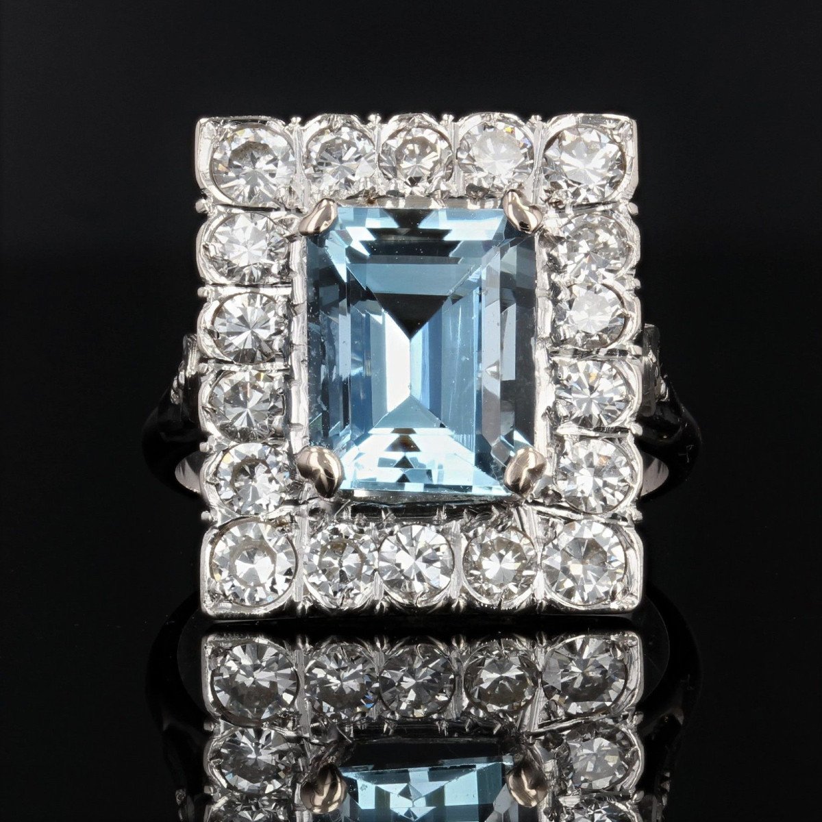 Bague Aigue-marine Rectangulaire Et Diamants-photo-3