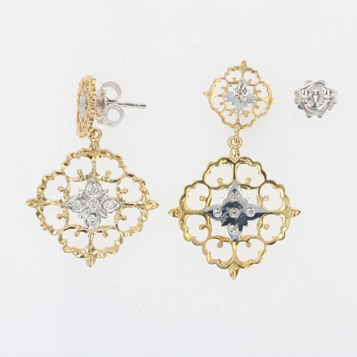 Pendants d'Oreilles Diamants Ors Jaune Et Blanc Arabesques-photo-4
