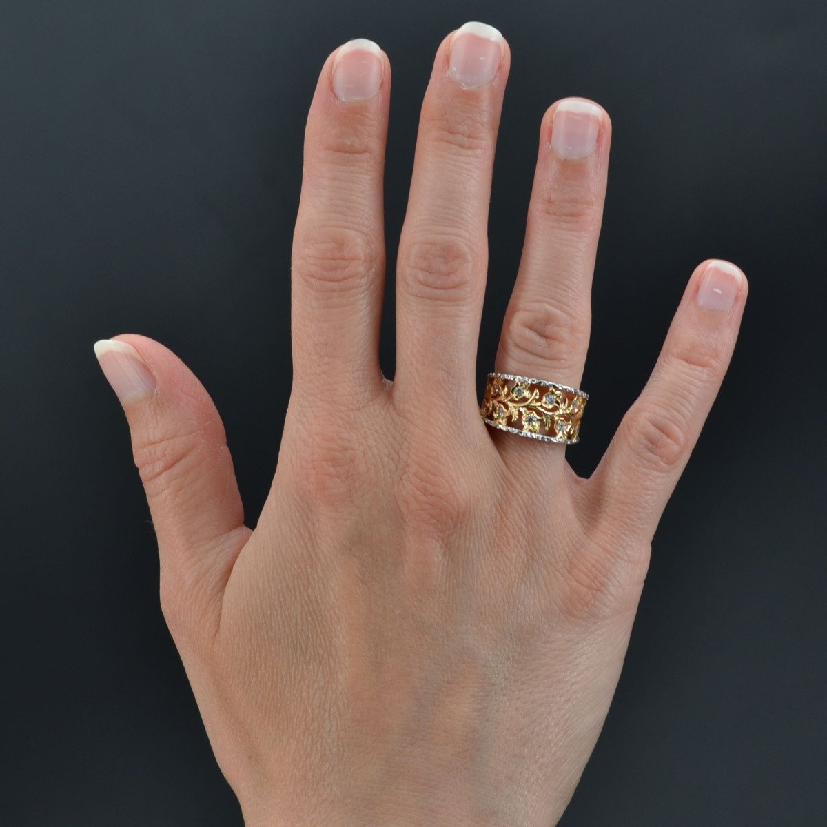 2 Gold Floral Bandeau Diamond Ring-photo-2