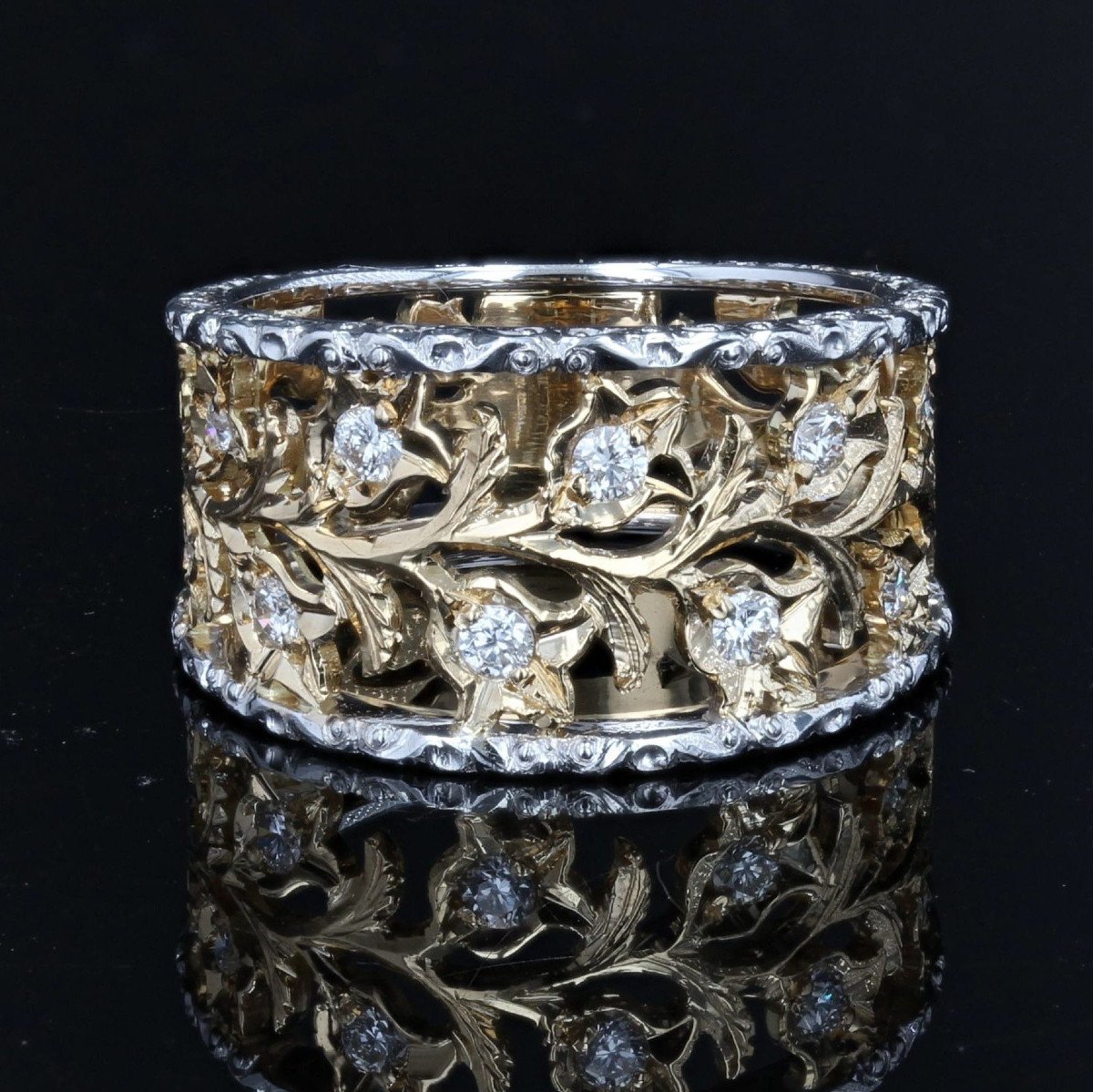 2 Gold Floral Bandeau Diamond Ring-photo-3