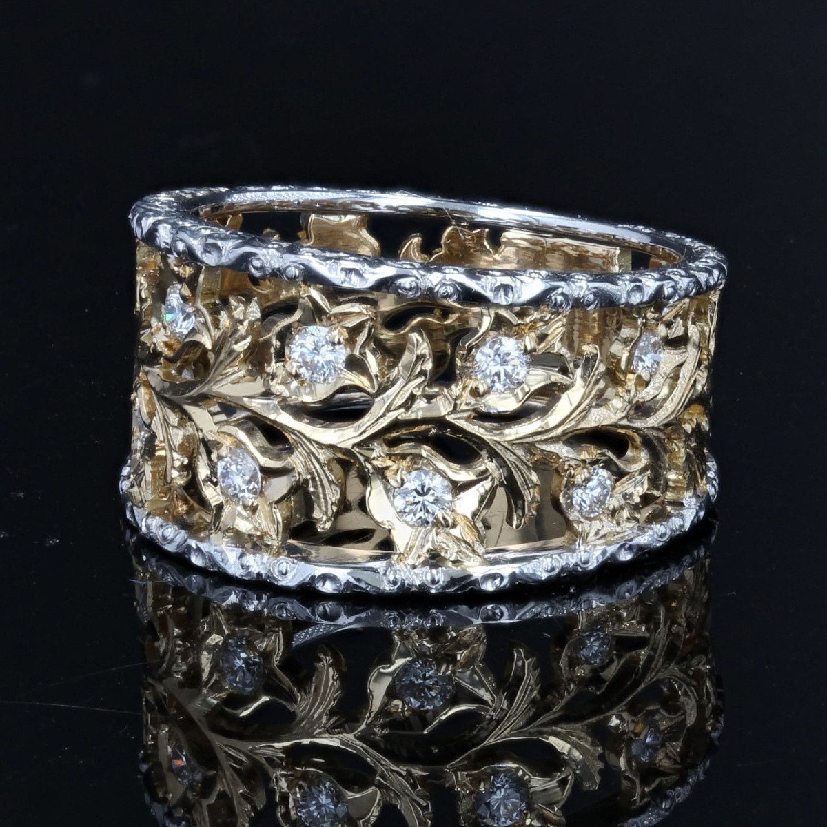 2 Gold Floral Bandeau Diamond Ring-photo-4