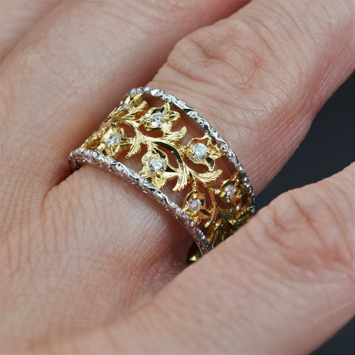 2 Gold Floral Bandeau Diamond Ring-photo-1