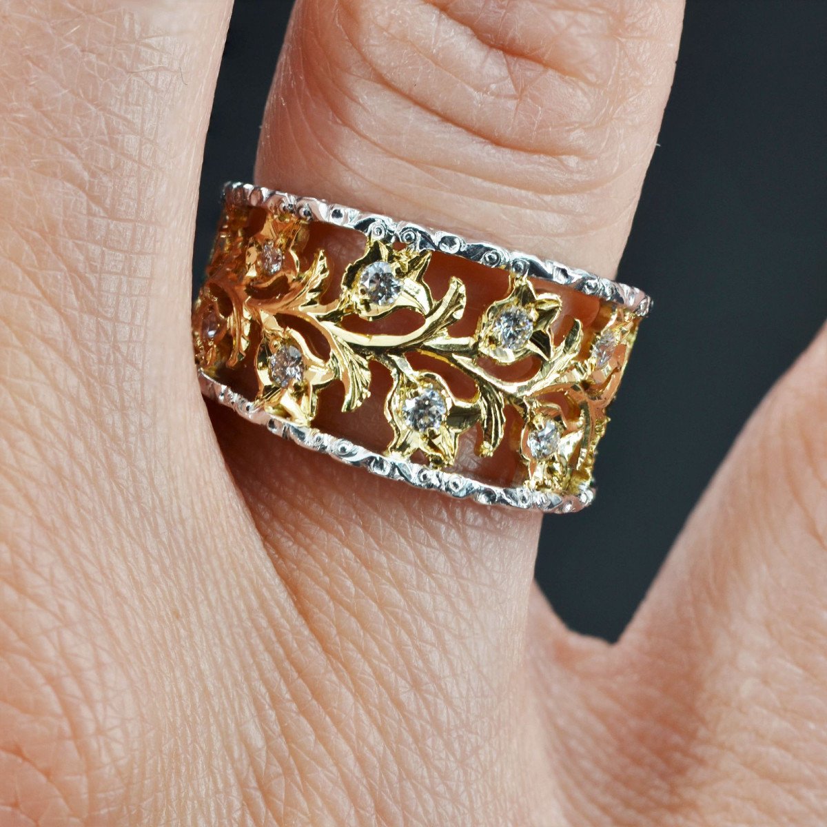 2 Gold Floral Bandeau Diamond Ring-photo-5