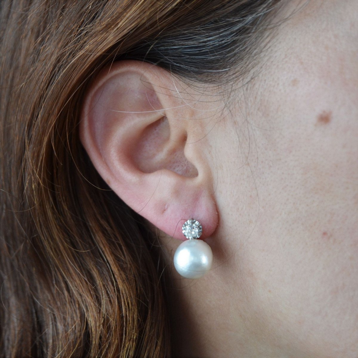 Boucles d'Oreilles Perles Mabé Et Diamants-photo-2