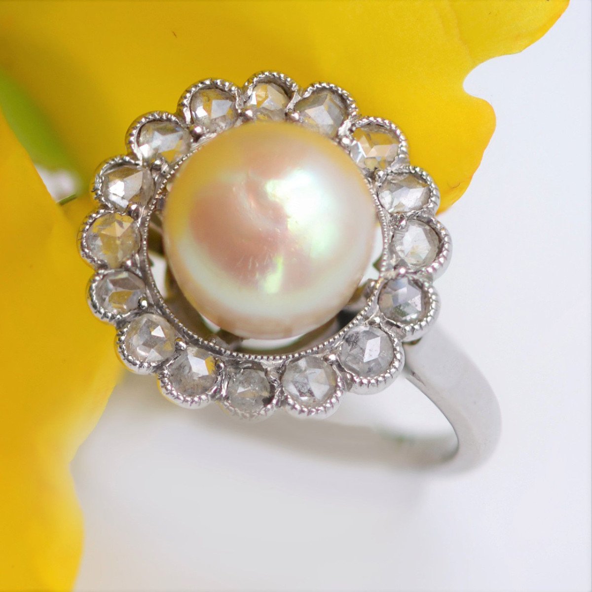Bague Perle Fine Gold Et Diamants Ancienne-photo-6