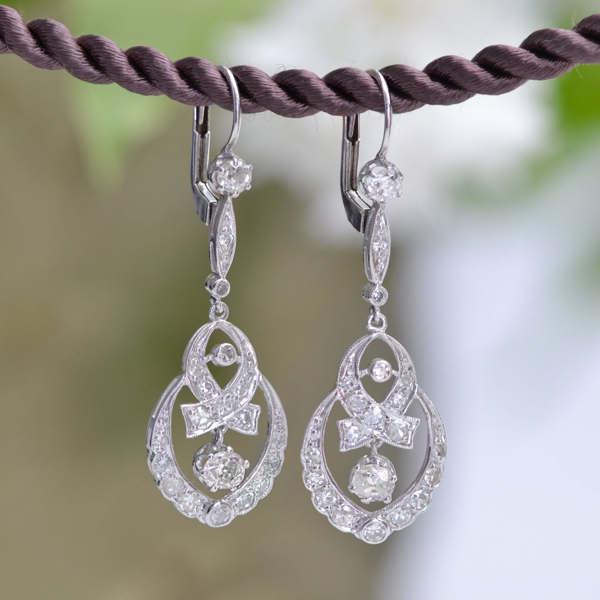 Boucles d'Oreilles Anciennes Or Blanc Diamants-photo-4