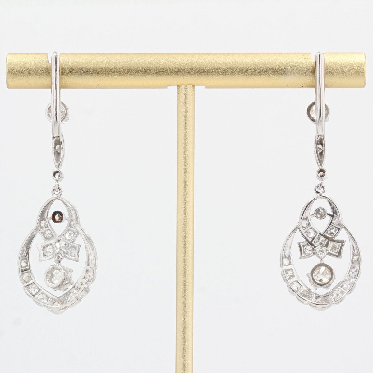 Boucles d'Oreilles Anciennes Or Blanc Diamants-photo-6