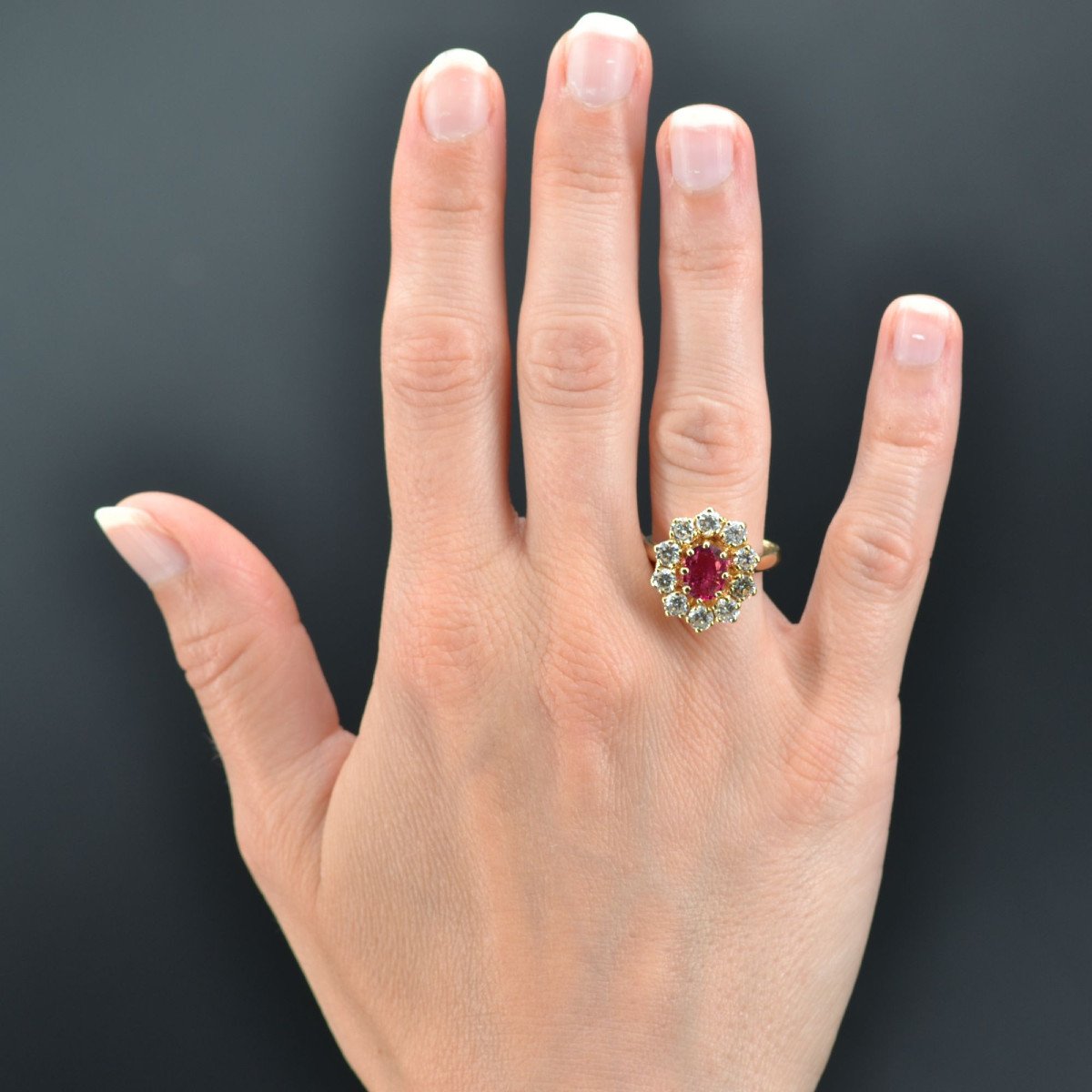 Bague Marguerite Or Jaune Rubis Diamants-photo-2