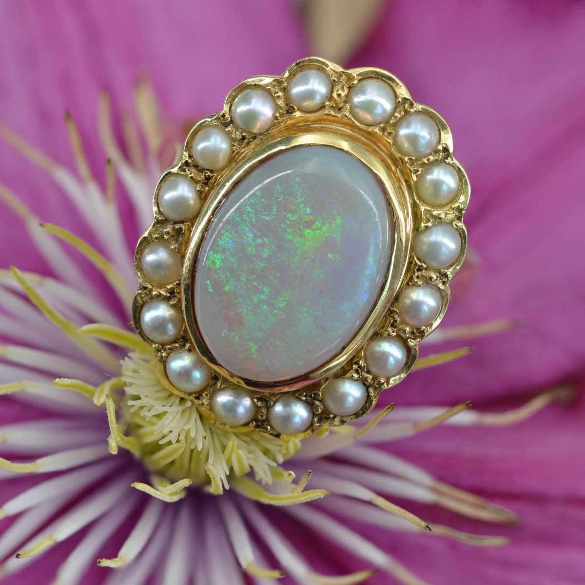 Opal And Pearl Ring On Yellow Gold-photo-4