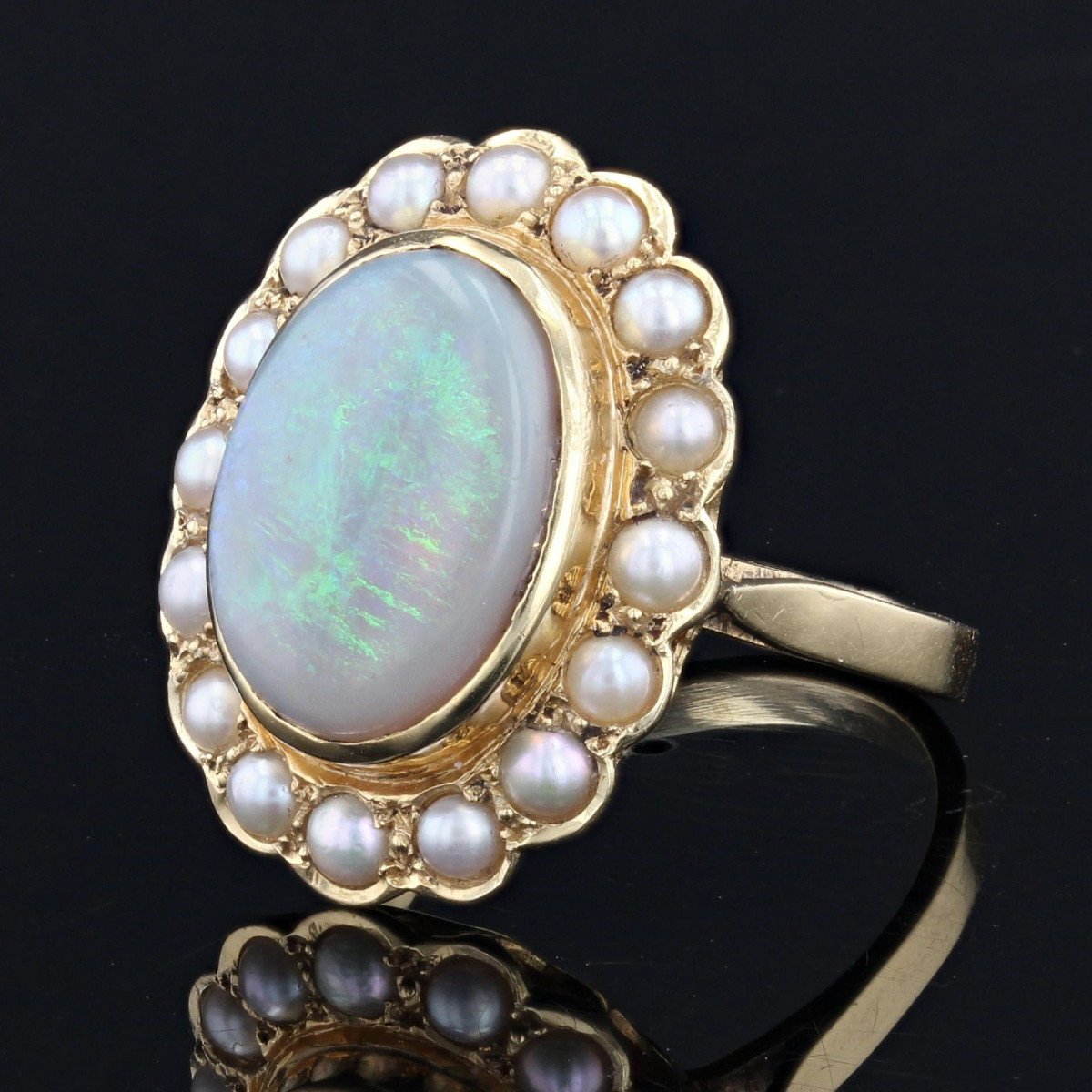 Opal And Pearl Ring On Yellow Gold-photo-1
