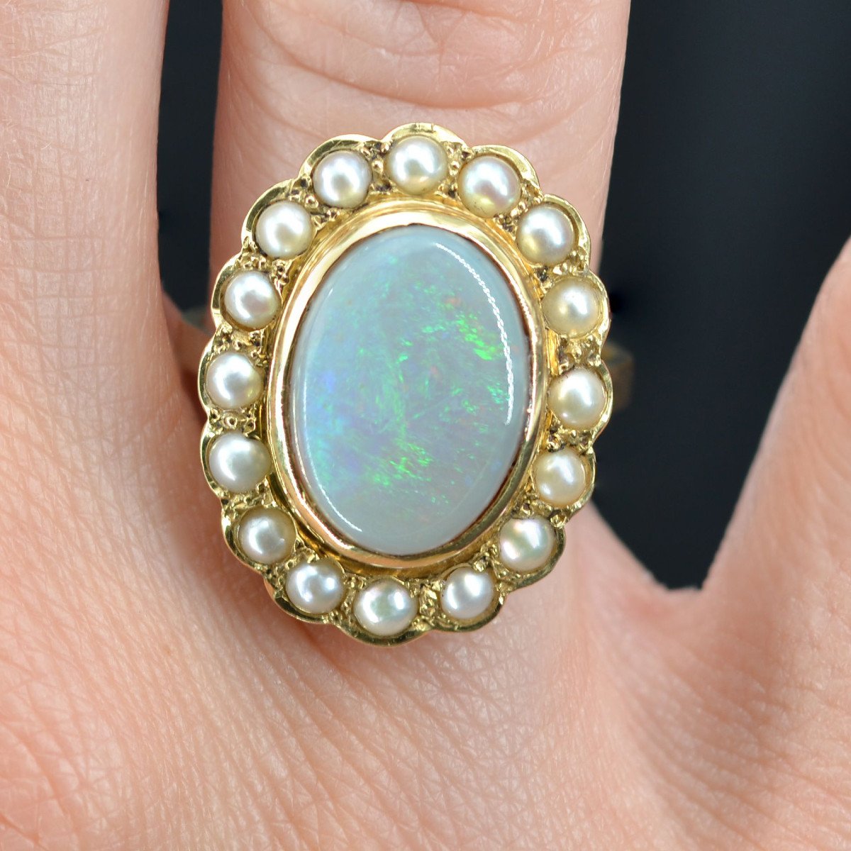 Opal And Pearl Ring On Yellow Gold-photo-2