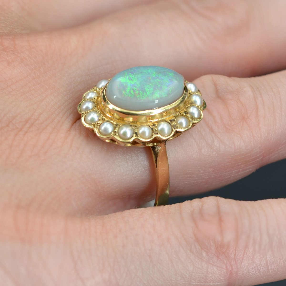 Opal And Pearl Ring On Yellow Gold-photo-6