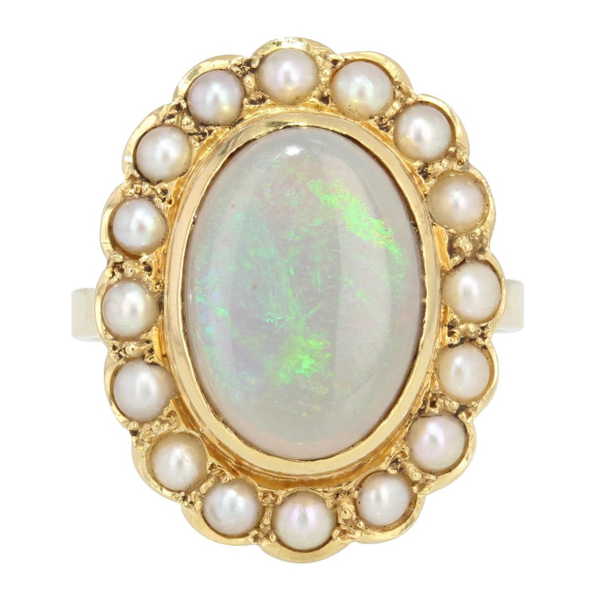 Opal And Pearl Ring On Yellow Gold
