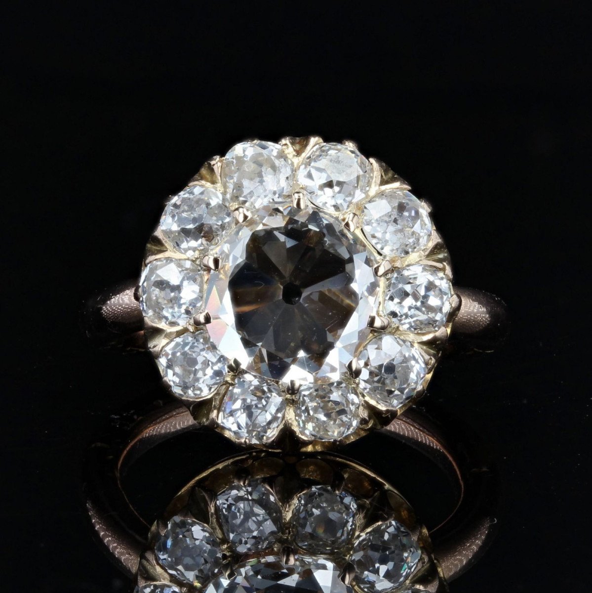 Bague Marguerite Ancienne Diamants En Rose-photo-4