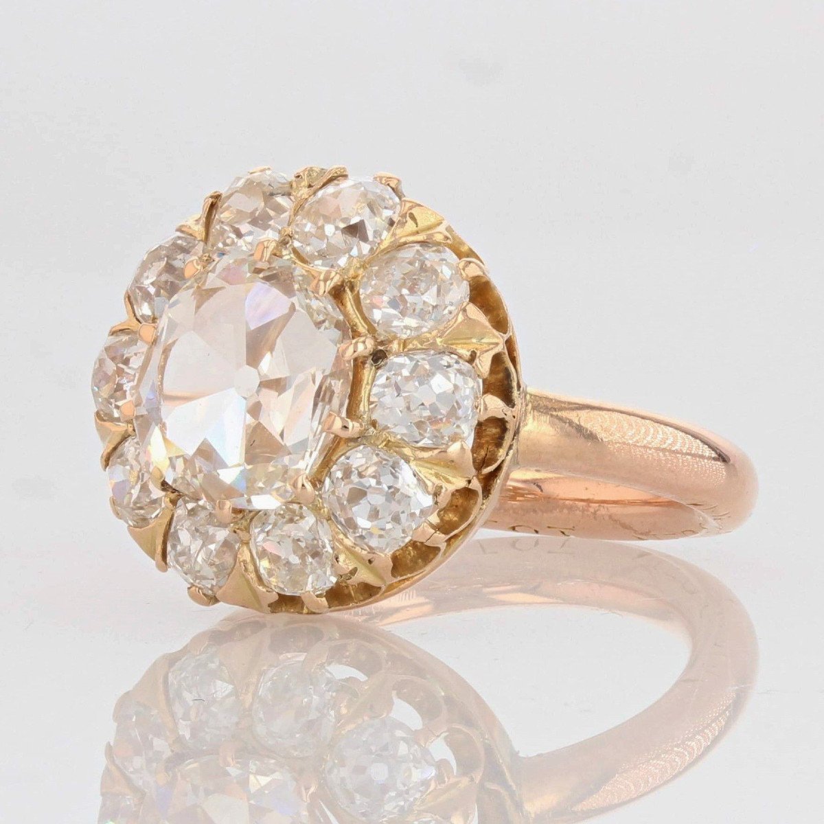 Bague Marguerite Ancienne Diamants En Rose-photo-3